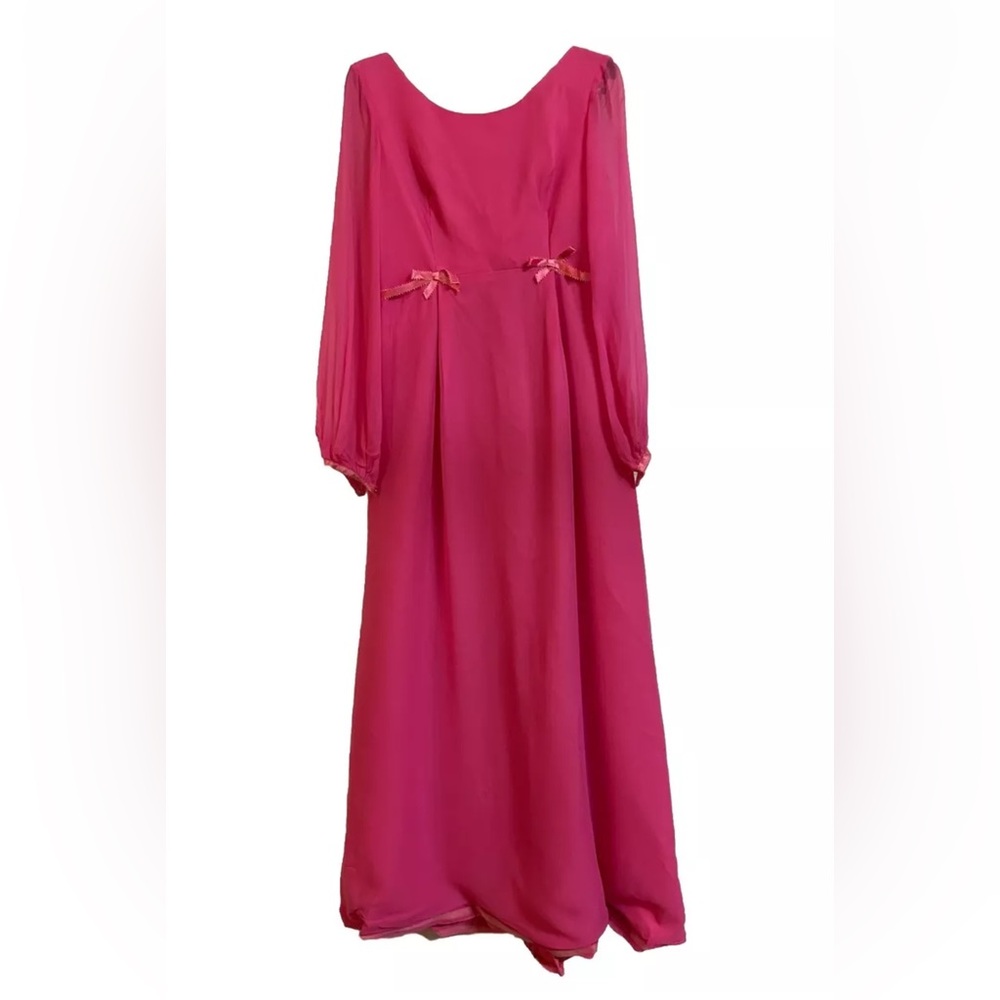 Vtg Handmade 70’s Style Pink Chiffon Long sleeve Maxi Dress Coquette S/M